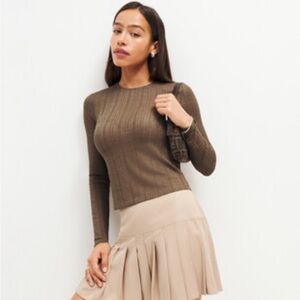 Reformation Ansley Knit Top in Mushroom Brown XS
